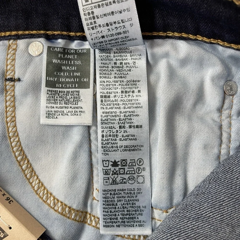 Levis Jeans Mens 36x30 Blue 513 Slim Straight Dark Wash Denim Grunge Preppy NEW